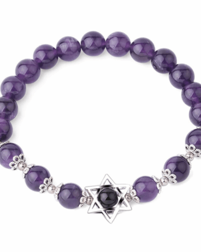 8MM Amethyst Red Jasper Crystal Bracelet with Hexagram Charm