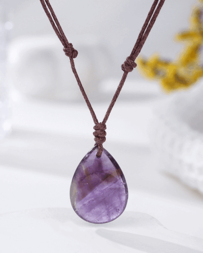 Natural Crystal Pendant Adjustable Woven Necklace Unisex