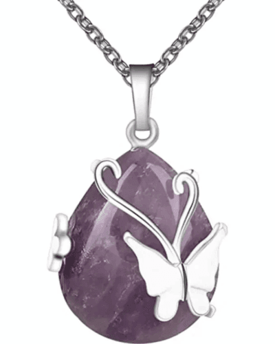 Healing Butterfly Wrapped Crystal Pendant Necklace for Women