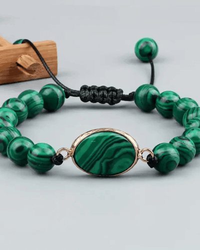 Anti Anxiety Green Malachite Stone Woven Adjustable Bracelet