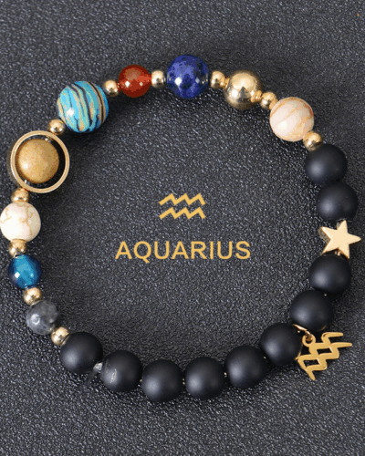 Solar System Planet Crystal Bracelet with 12 Zodiac Signs Pendant