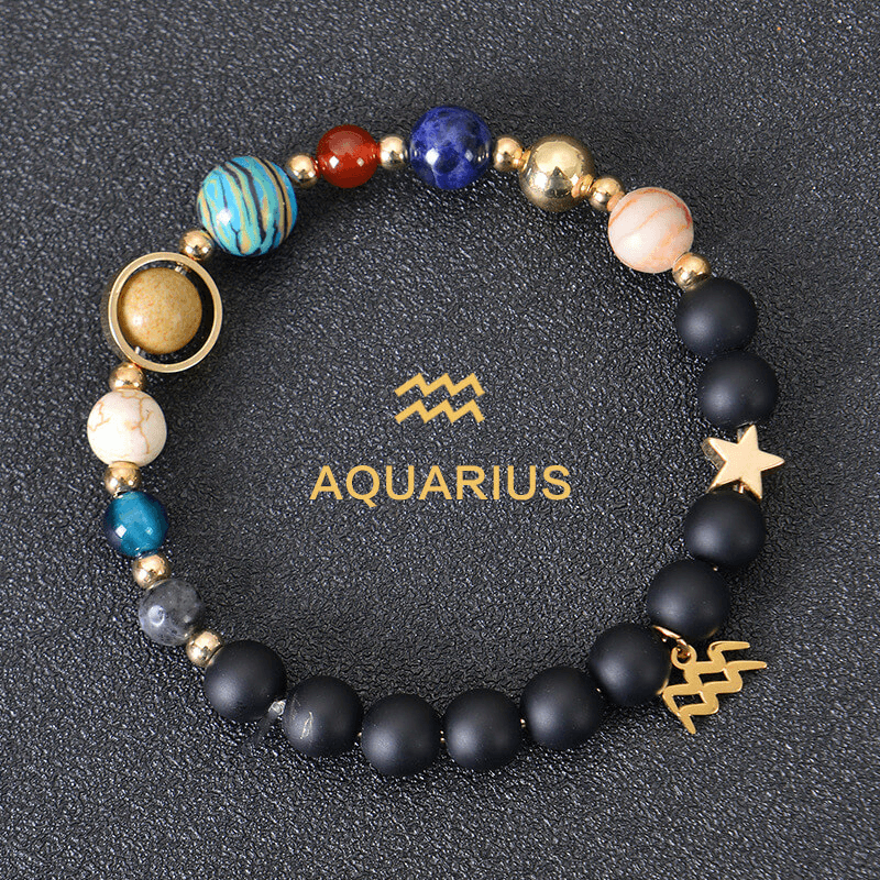 Solar System Planet Crystal Bracelet with 12 Zodiac Signs Pendant