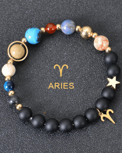 Solar System Planet Crystal Bracelet with 12 Zodiac Signs Pendant