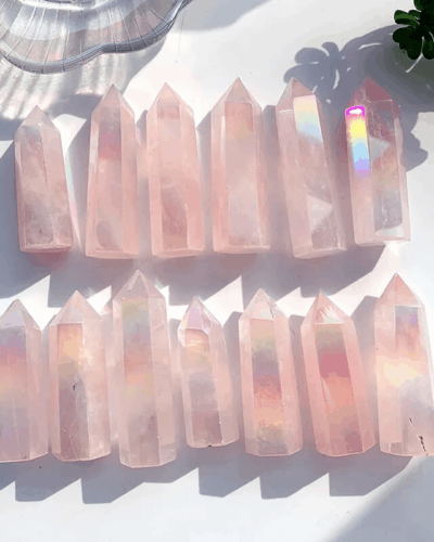 Aura Rose Quartz Tower Pointed Crystal Bulk