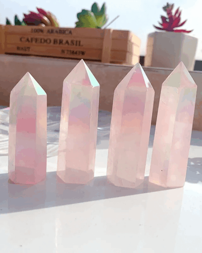 Aura Rose Quartz Tower Pointed Crystal Bulk