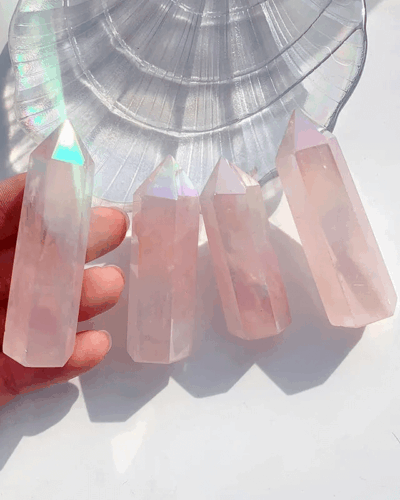 Aura Rose Quartz Tower Pointed Crystal Bulk