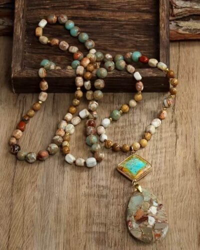 Bohemian Imperial Stone Crystal Necklace with Waterdrop Pendant