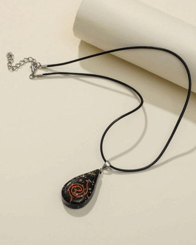 Teardrop Shape Black Tourmaline Chakra Pendant with Pattern