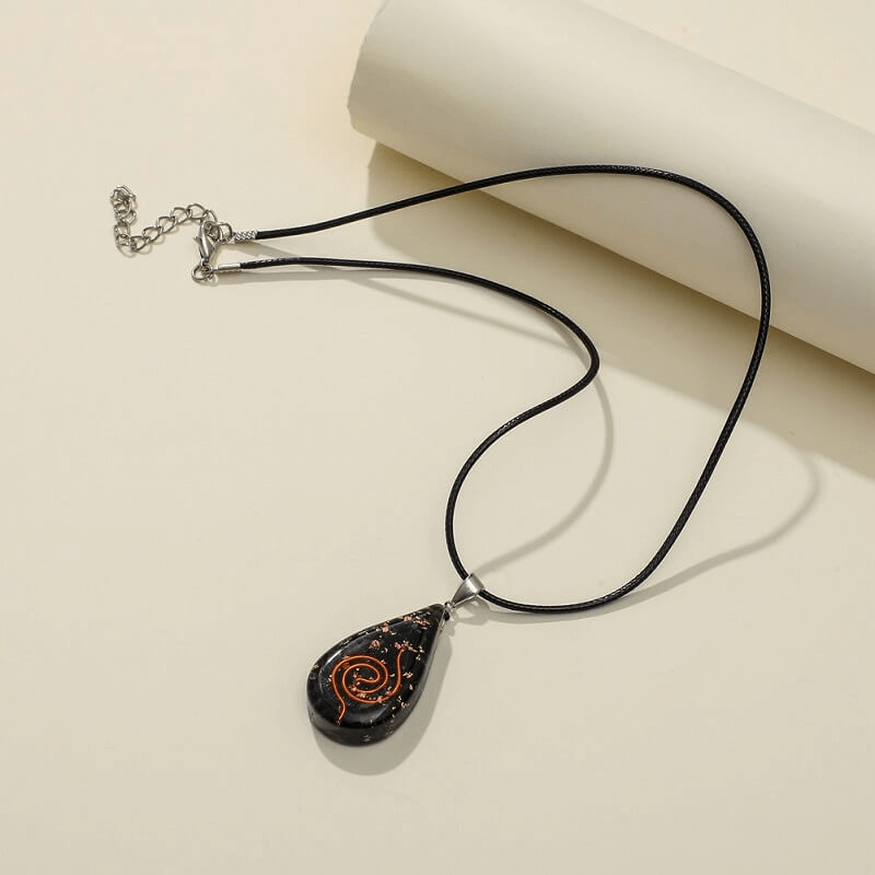 Teardrop Shape Black Tourmaline Chakra Pendant with Pattern