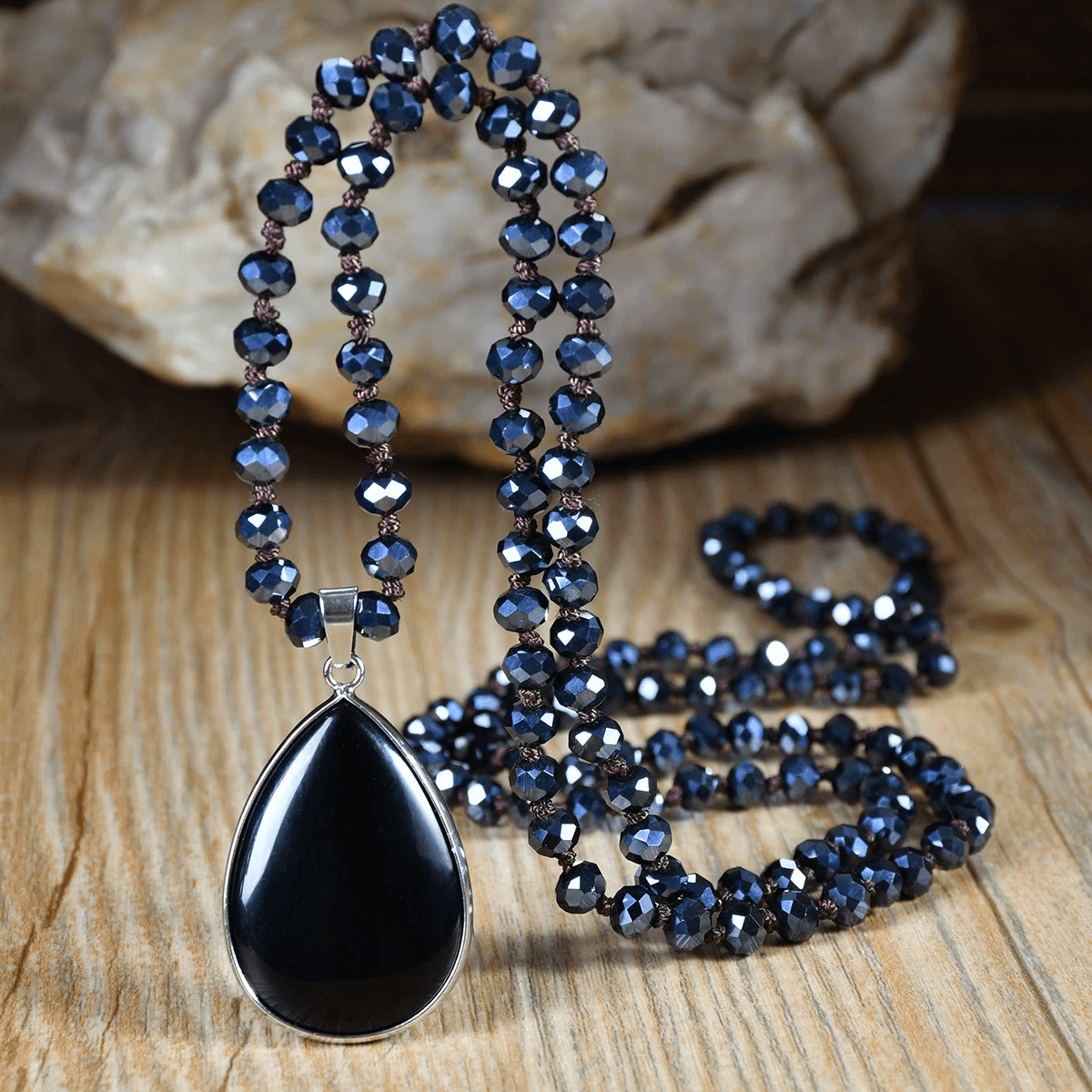 Faceted Beads Vintage Long Teardrop Pendant Necklace