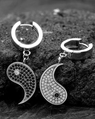 Black & White Bagua Zircon Copper Earrings