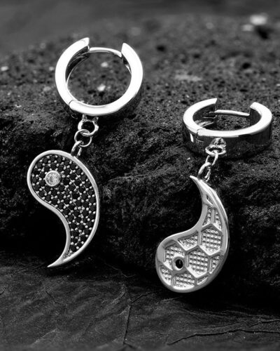 Black & White Bagua Zircon Copper Earrings