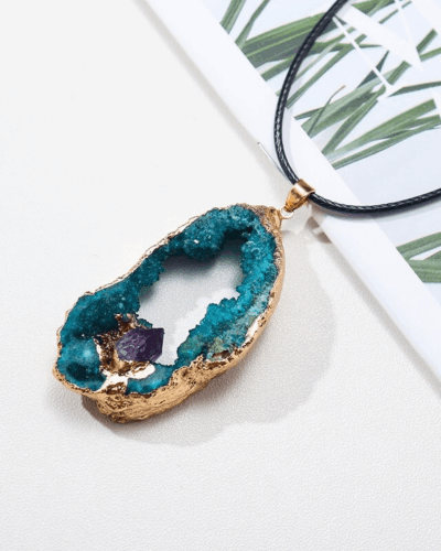 Gold-Rimmed Hollow Large Crystal Cluster Pendant