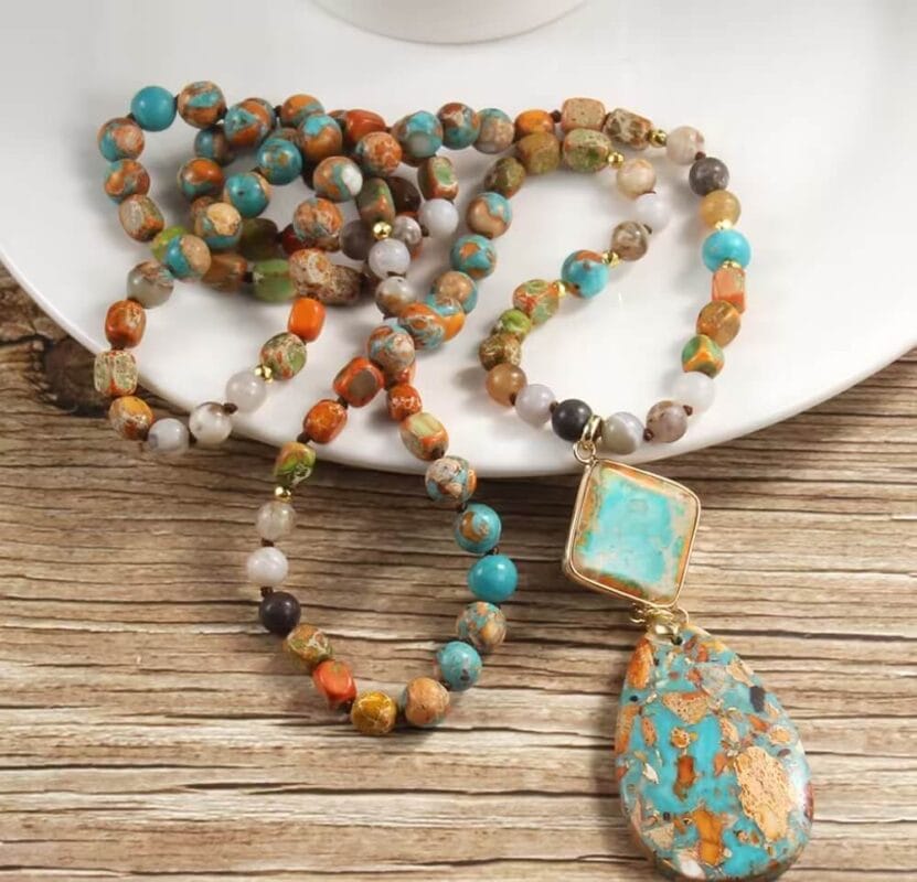 Bohemian Imperial Stone Crystal Necklace with Waterdrop Pendant