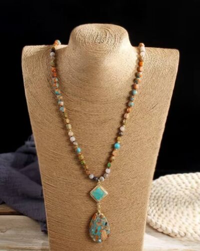 Bohemian Imperial Stone Crystal Necklace with Waterdrop Pendant