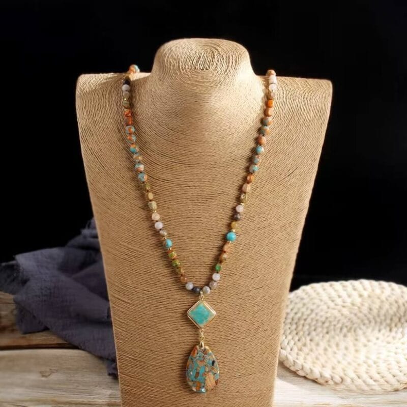 Bohemian Imperial Stone Crystal Necklace with Waterdrop Pendant