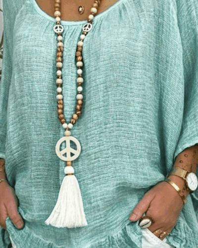 Bohemian Long Wooden Beads Necklace with Tassel