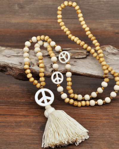 Bohemian Long Wooden Beads Necklace with Tassel