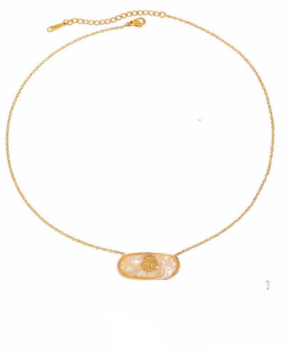 Boho Style Stainless Steel Oval Pendant Necklace with Shell YELLOW