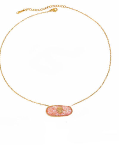 Boho Style Stainless Steel Oval Pendant Necklace with Shell PINK