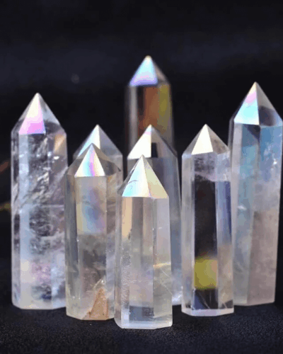 Bulk Rainbow Aura Electroplating White Crystal Tower
