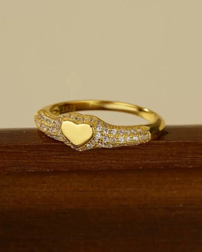 Bulk Silver Heart Ring with Diamonds CZ gold plated