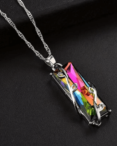 Bulk Square Branch Wrapped Colorful Crystal Pendant Necklace