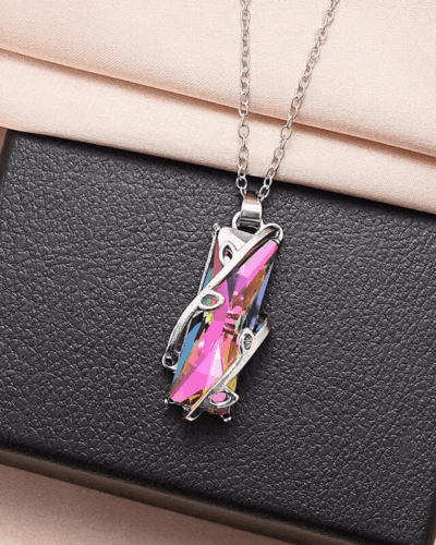 Bulk Square Branch Wrapped Colorful Crystal Pendant Necklace