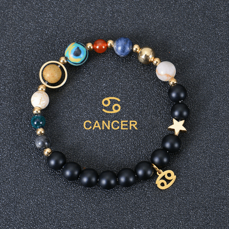 Solar System Planet Crystal Bracelet with 12 Zodiac Signs Pendant
