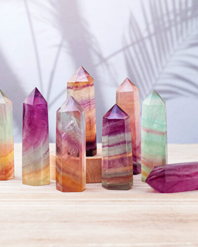 Candy Color Watermelon Fluorite Crystal Tower Home Decor