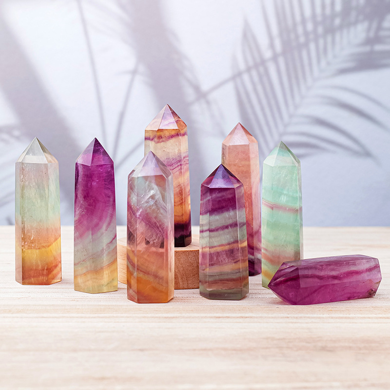 Candy Color Watermelon Fluorite Crystal Tower Home Decor