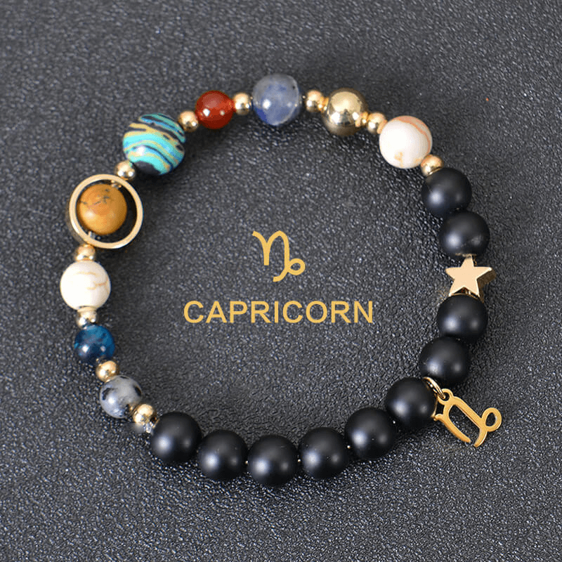 Solar System Planet Crystal Bracelet with 12 Zodiac Signs Pendant
