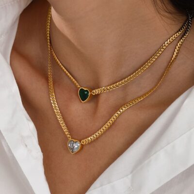 Chic 18k Gold Plated Stainless Steel Heart Pendant NecklaceBracelet 1