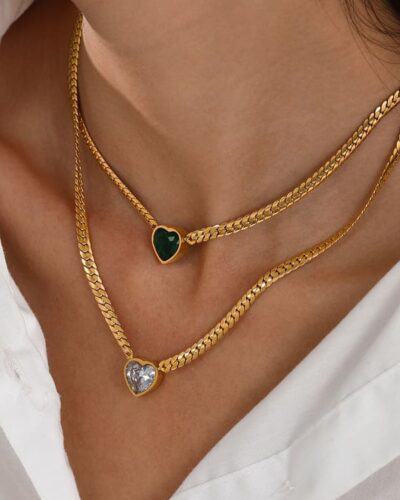 Alternativní pohled na Chic 18k Gold Plated Stainless Steel Heart Pendant Necklace/Bracelet
