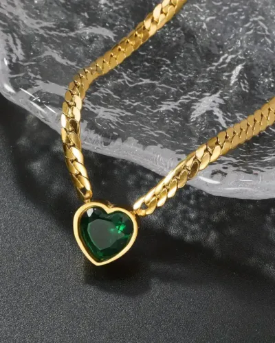 Chic 18k Gold Plated Stainless Steel Heart Pendant NecklaceBracelet 2