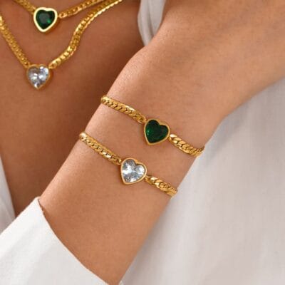 Chic 18k Gold Plated Stainless Steel Heart Pendant NecklaceBracelet 3