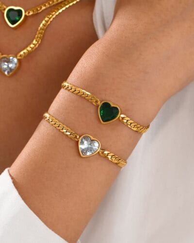 Chic 18k Gold Plated Stainless Steel Heart Pendant NecklaceBracelet 3