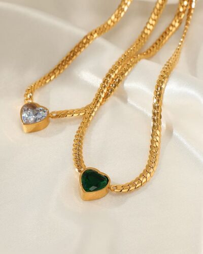 Chic 18k Gold Plated Stainless Steel Heart Pendant NecklaceBracelet (4)