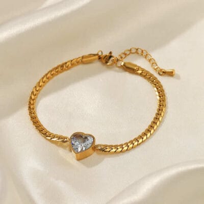Chic 18k Gold Plated Stainless Steel Heart Pendant NecklaceBracelet 5