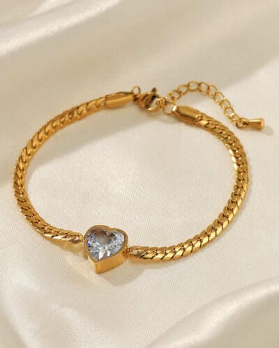 Chic 18k Gold Plated Stainless Steel Heart Pendant NecklaceBracelet 5