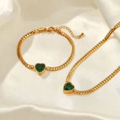Chic 18k Gold Plated Stainless Steel Heart Pendant NecklaceBracelet 7