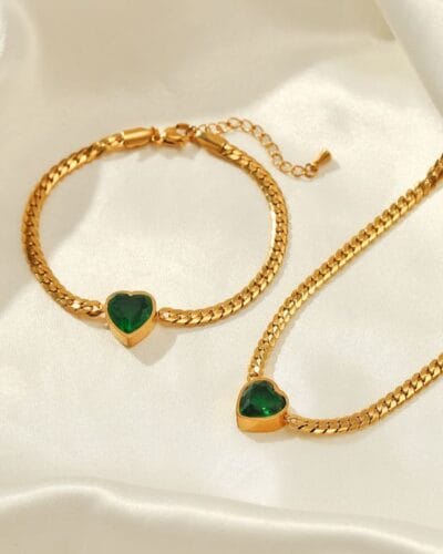 Chic 18k Gold Plated Stainless Steel Heart Pendant NecklaceBracelet 7