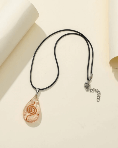 Teardrop Shape Black Tourmaline Chakra Pendant with Pattern