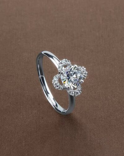 Clover Moissanite Engagement Ring with 925 Sterling Silver