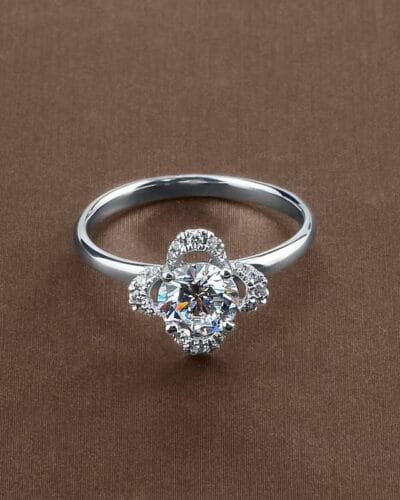 Clover Moissanite Engagement Ring with 925 Sterling Silver