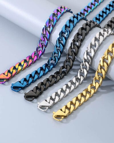 Colorful 15mm Flat Curb Chain Stainless Steel for Men 4
