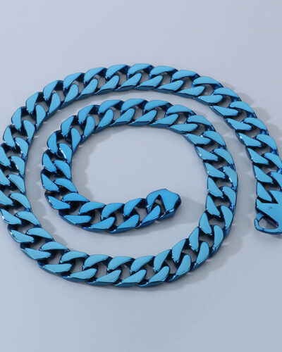 Colorful 15mm Flat Curb Chain Stainless Steel for Men-BLUE