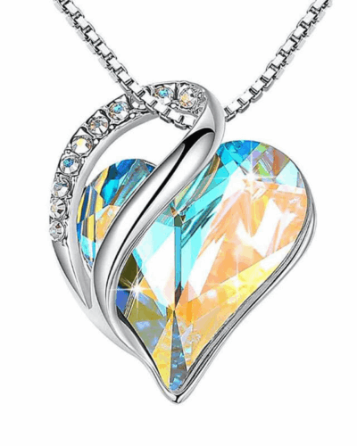 Colorful Heart Rhinestone Pendant Necklace Alloy Chain