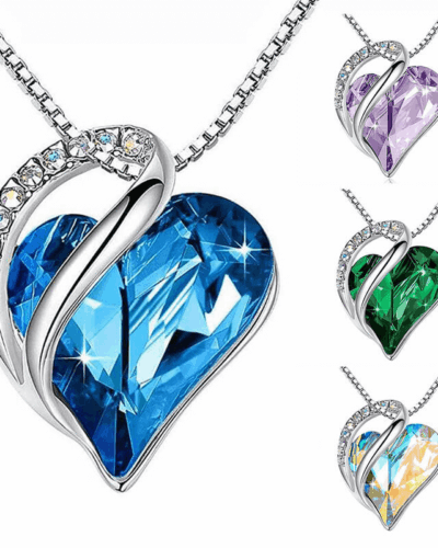 Colorful Heart Rhinestone Pendant Necklace Alloy Chain