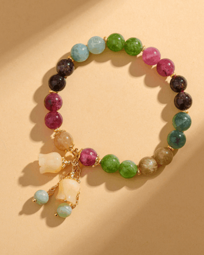 Colorful Tourmaline Bracelet with Bell Orchid Pendant